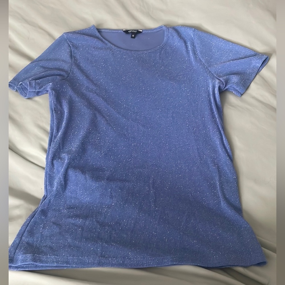 Blue glitter top.
